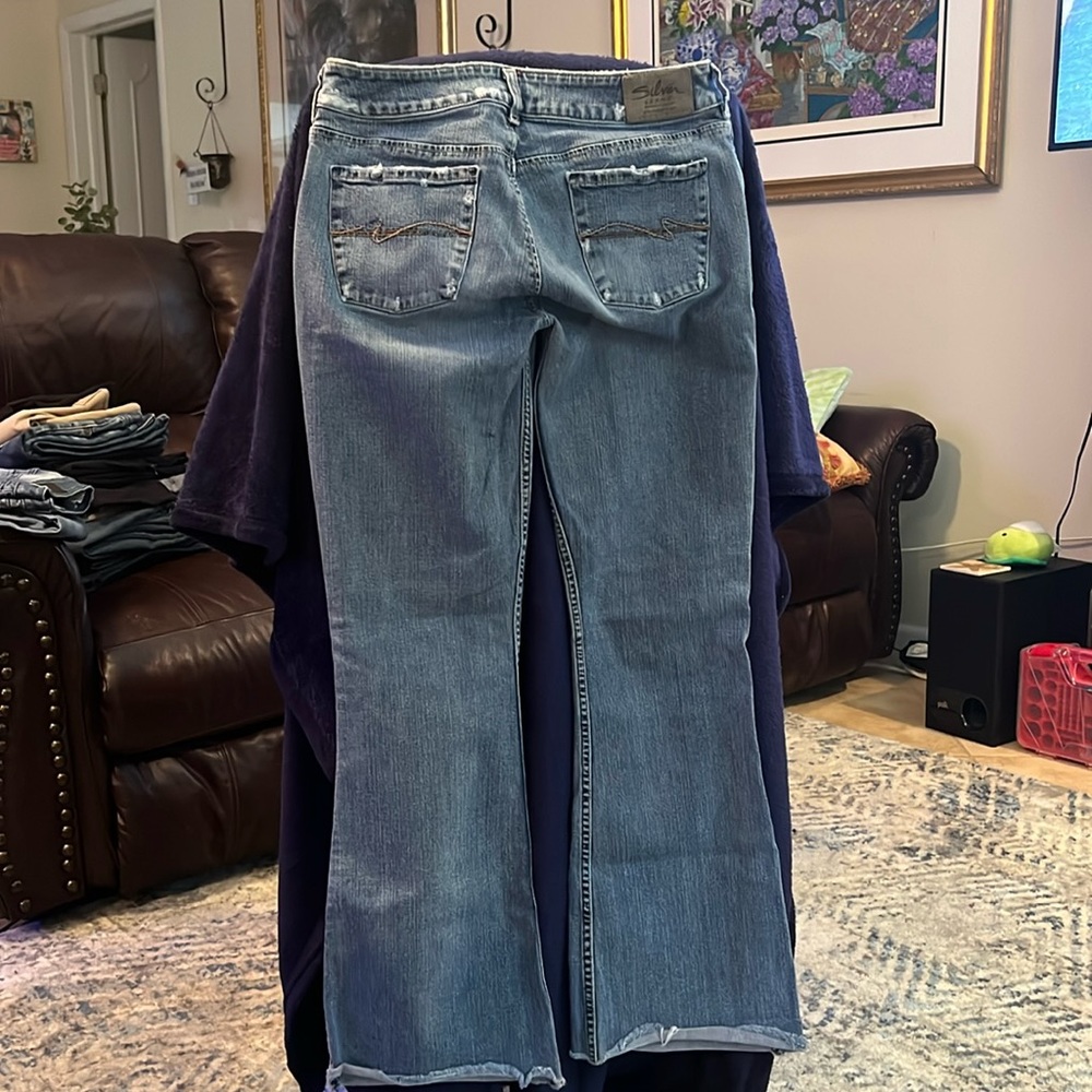 Silver denim jeans size 31/35 boot cut distressed